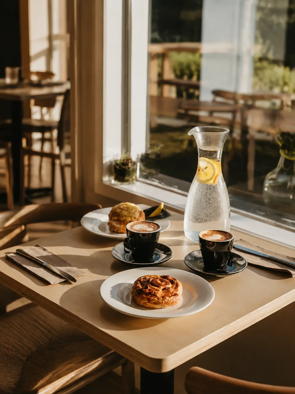 Coffee and pastries in the afternoon light at PocaPoca