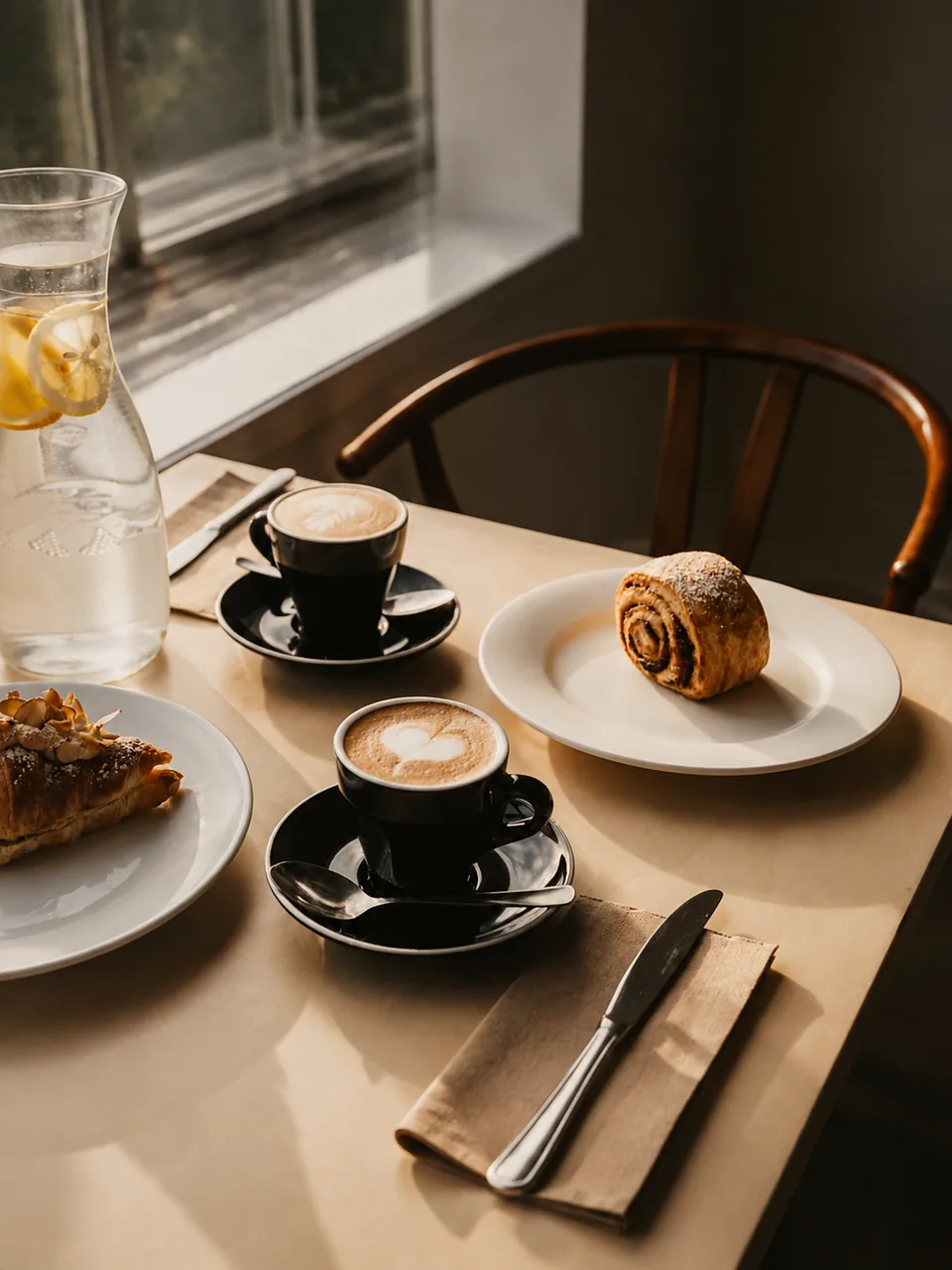 Coffee and pastries on a PocaPoca table